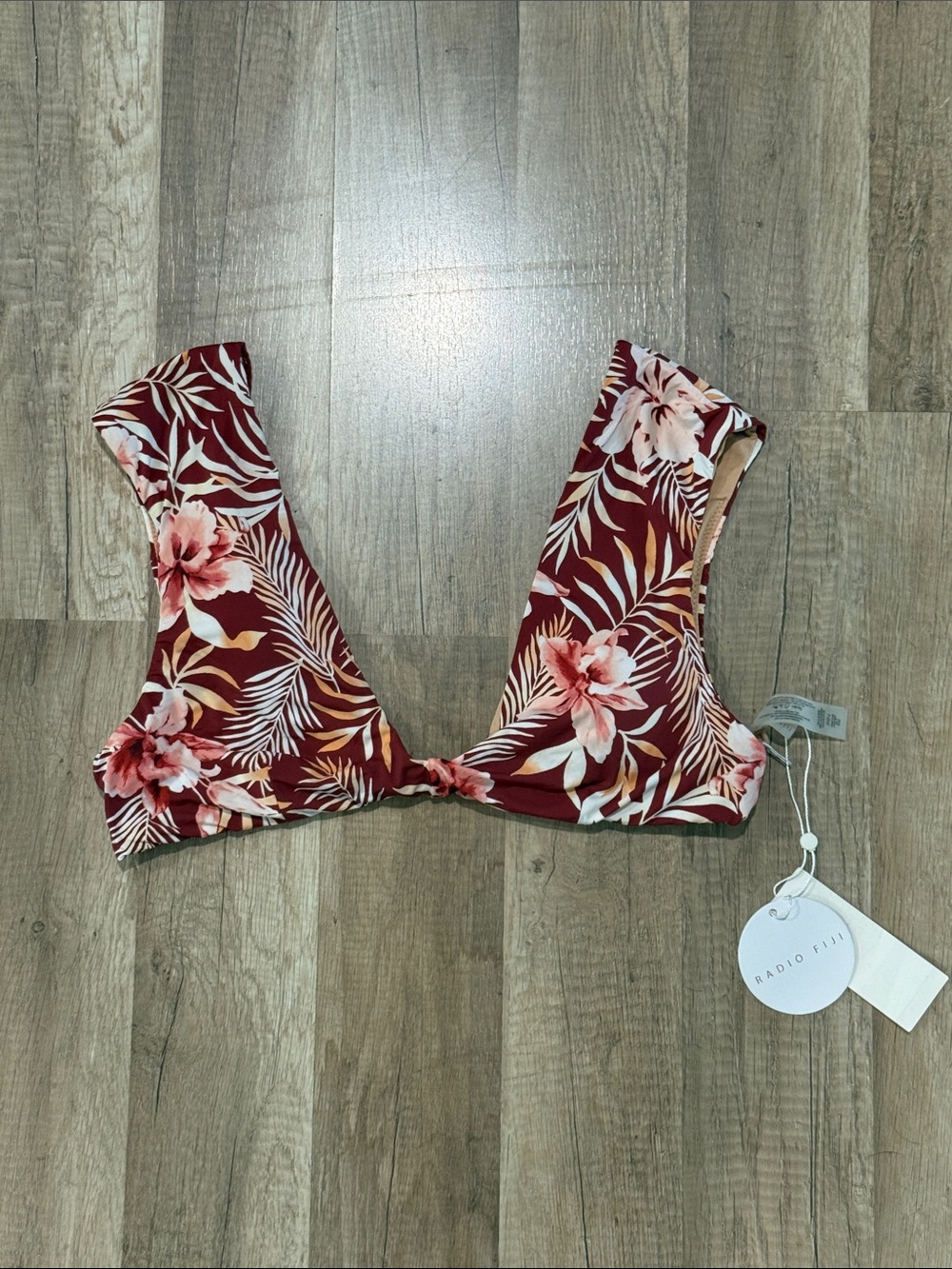 NWT Radio Fijn Red Floral V-Neck Bikini Top LARGE L